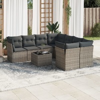 9 Piece Garden Sofa Set with Cushions Grey Poly Rattan