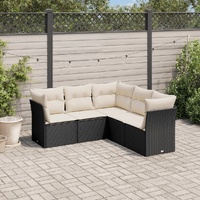 5 Piece Garden Sofa Set with Cushions Black Poly Rattan