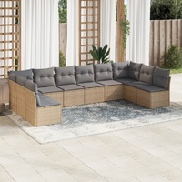10 Piece Garden Sofa Set with Cushions Beige Poly Rattan