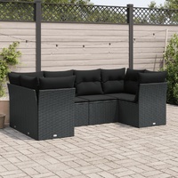 6 Piece Garden Sofa Set with Cushions Black Poly Rattan