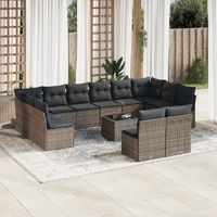 13 Piece Garden Sofa Set with Cushions Grey Poly Rattan
