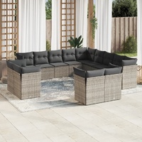 13 Piece Garden Sofa Set with Cushions Grey Poly Rattan