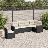 6 Piece Garden Sofa Set with Cushions Black Poly Rattan