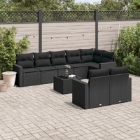9 Piece Garden Sofa Set with Cushions Black Poly Rattan