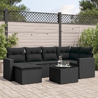 7 Piece Garden Sofa Set with Cushions Black Poly Rattan