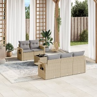 6 Piece Garden Sofa Set with Cushions Beige Poly Rattan