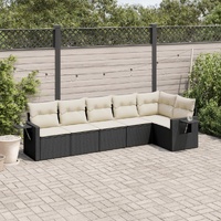 6 Piece Garden Sofa Set with Cushions Black Poly Rattan
