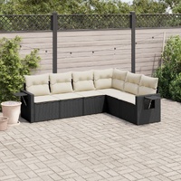6 Piece Garden Sofa Set with Cushions Black Poly Rattan