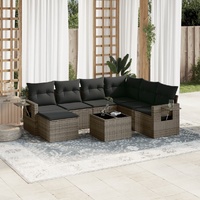 8 Piece Garden Sofa Set with Cushions Grey Poly Rattan
