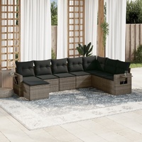 8 Piece Garden Sofa Set with Cushions Grey Poly Rattan