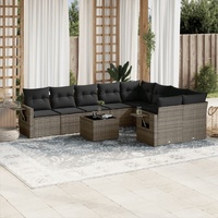 10 Piece Garden Sofa Set with Cushions Grey Poly Rattan