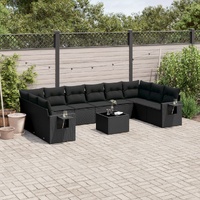 11 Piece Garden Sofa Set with Cushions Black Poly Rattan