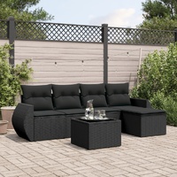 6 Piece Garden Sofa Set with Cushions Black Poly Rattan