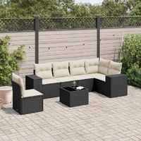 7 Piece Garden Sofa Set with Cushions Black Poly Rattan
