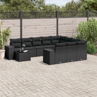 11 Piece Garden Sofa Set with Cushions Black Poly Rattan