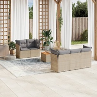 6 Piece Garden Sofa Set with Cushions Beige Poly Rattan