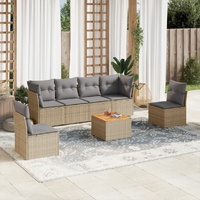 7 Piece Garden Sofa Set with Cushions Beige Poly Rattan