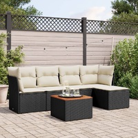 6 Piece Garden Sofa Set with Cushions Black Poly Rattan