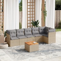 7 Piece Garden Sofa Set with Cushions Beige Poly Rattan