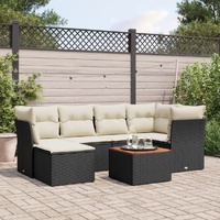 7 Piece Garden Sofa Set with Cushions Black Poly Rattan