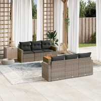 7 Piece Garden Sofa Set with Cushions Grey Poly Rattan