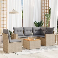 6 Piece Garden Sofa Set with Cushions Beige Poly Rattan