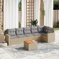 7 Piece Garden Sofa Set with Cushions Beige Poly Rattan