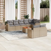 9 Piece Garden Sofa Set with Cushions Beige Poly Rattan