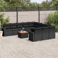 12 Piece Garden Sofa Set with Cushions Black Poly Rattan