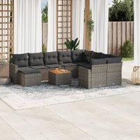 11 Piece Garden Sofa Set with Cushions Grey Poly Rattan