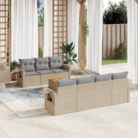 8 Piece Garden Sofa Set with Cushions Beige Poly Rattan