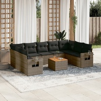 10 Piece Garden Sofa Set with Cushions Grey Poly Rattan