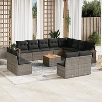 13 Piece Garden Sofa Set with Cushions Grey Poly Rattan