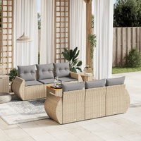 7 Piece Garden Sofa Set with Cushions Beige Poly Rattan