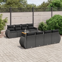 9 Piece Garden Sofa Set with Cushions Black Poly Rattan