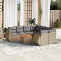 9 Piece Garden Sofa Set with Cushions Beige Poly Rattan