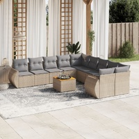 11 Piece Garden Sofa Set with Cushions Beige Poly Rattan