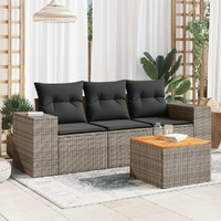 4 Piece Garden Sofa Set with Cushions Grey Poly Rattan