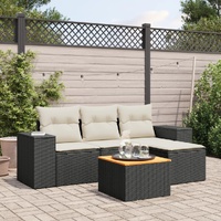 5 Piece Garden Sofa Set with Cushions Black Poly Rattan