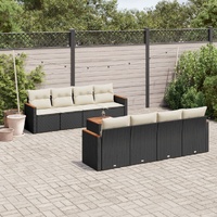 9 Piece Garden Sofa Set with Cushions Black Poly Rattan