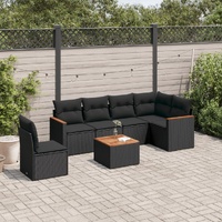7 Piece Garden Sofa Set with Cushions Black Poly Rattan