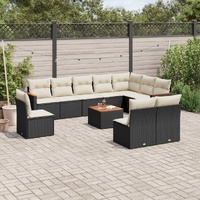 11 Piece Garden Sofa Set with Cushions Black Poly Rattan