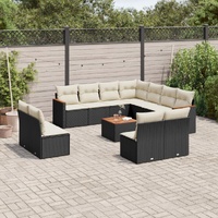 12 Piece Garden Sofa Set with Cushions Black Poly Rattan