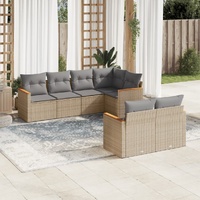 7 Piece Garden Sofa Set with Cushions Mix Beige Poly Rattan
