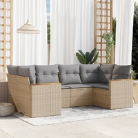 6 Piece Garden Sofa Set with Cushions Mix Beige Poly Rattan