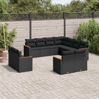 11 Piece Garden Sofa Set with Cushions Black Poly Rattan
