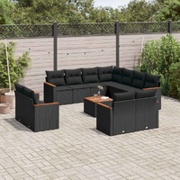 12 Piece Garden Sofa Set with Cushions Black Poly Rattan