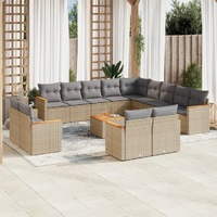 14 Piece Garden Sofa Set with Cushions Mix Beige Poly Rattan