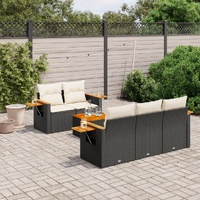6 Piece Garden Sofa Set with Cushions Black Poly Rattan