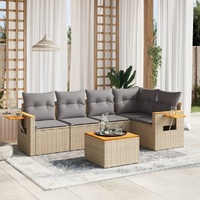 6 Piece Garden Sofa Set with Cushions Beige Poly Rattan